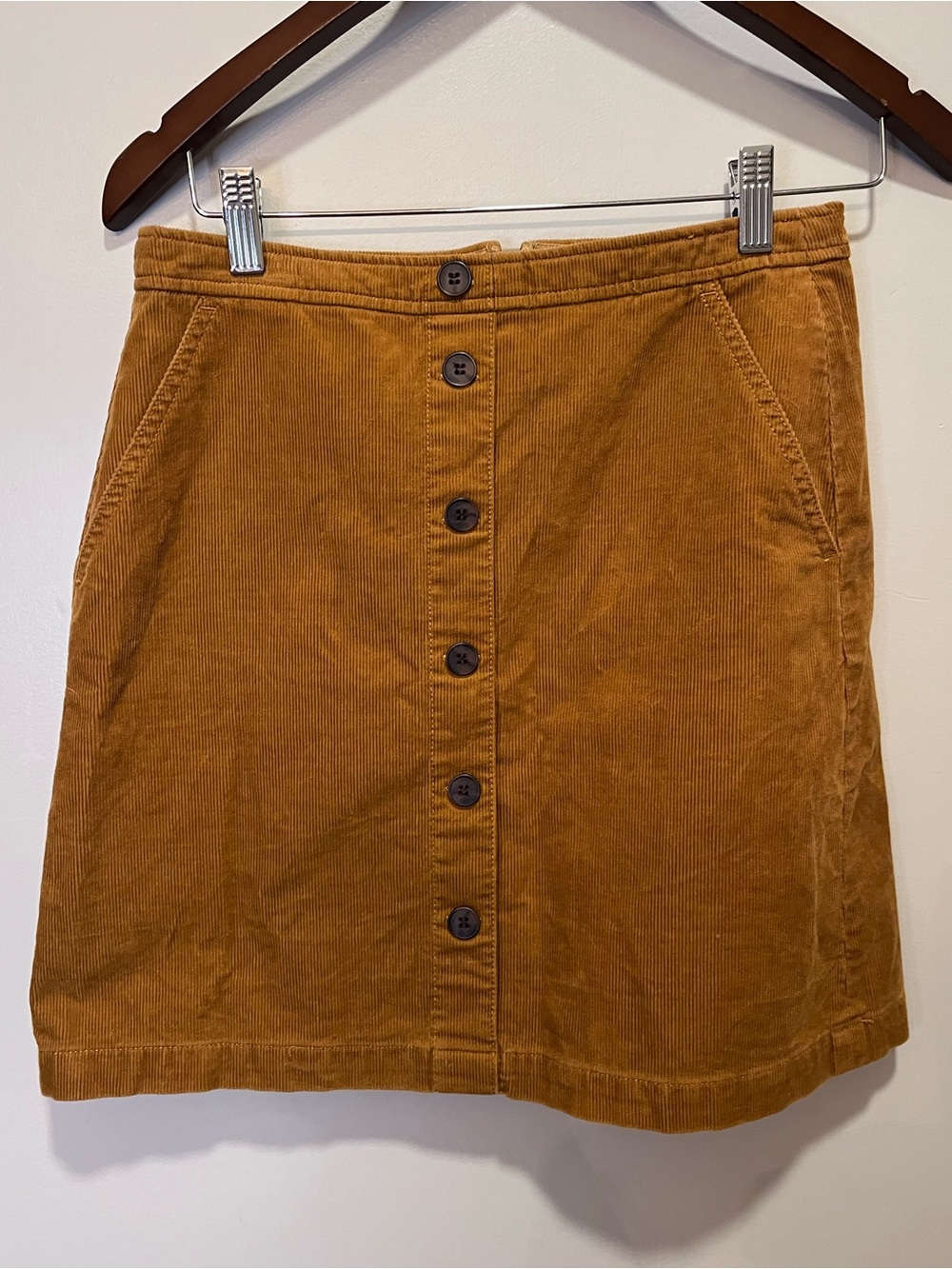 J. Crew Button-Front Corduroy Mini Skirt in Camel